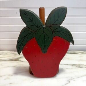 Vintage Strawberry Paper Towel Holder Wood Folk Art Cottagecore Kitchen